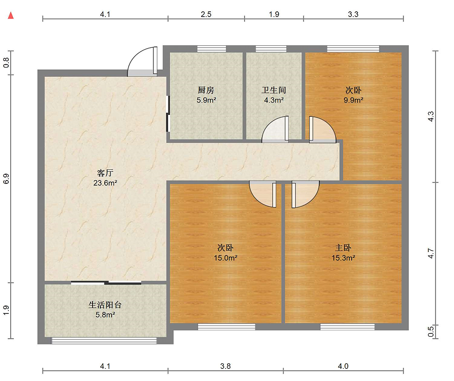 湖畔天下 3室2厅1卫 110m&sup2;