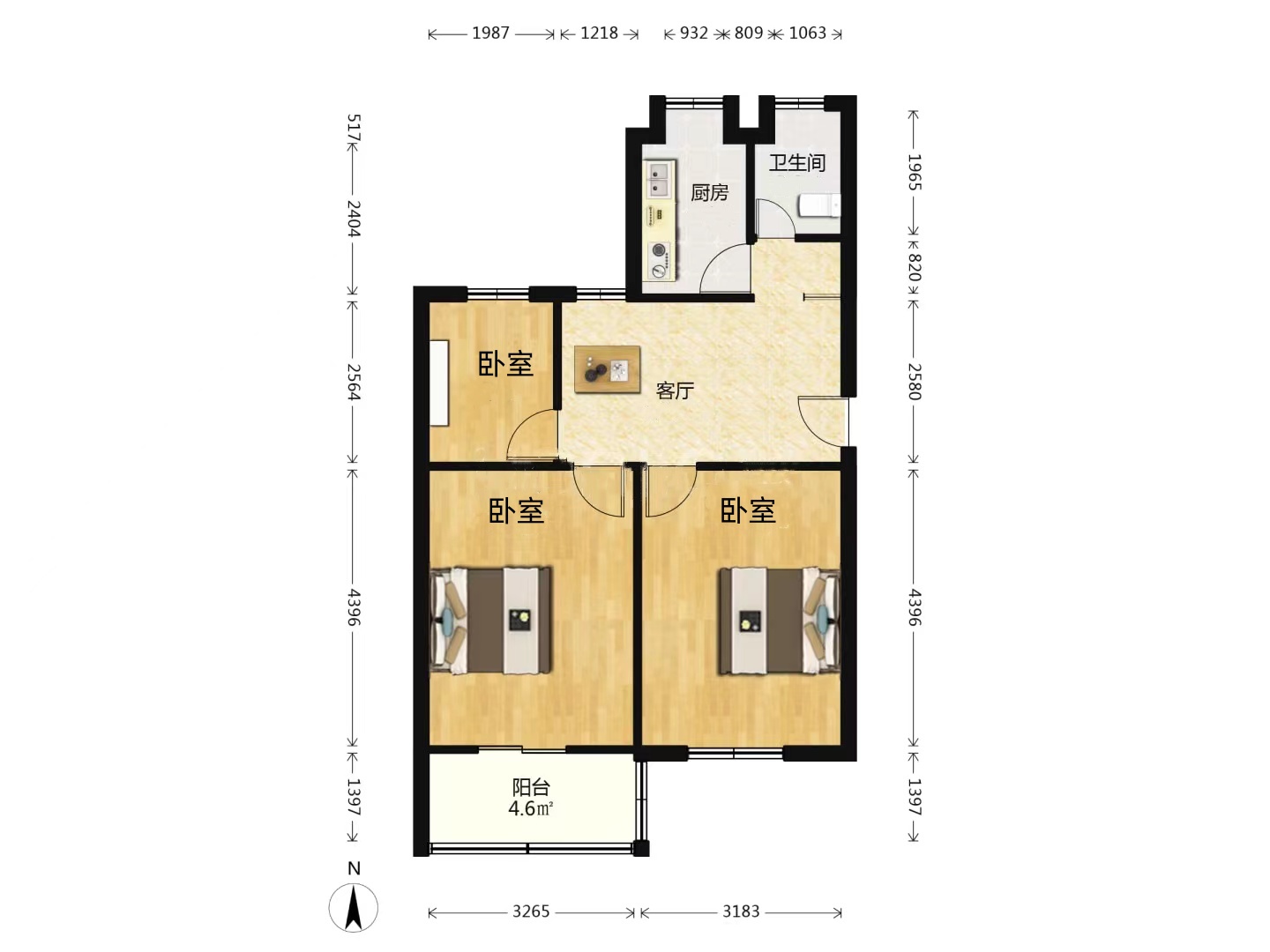 虹桥南村 3室1厅1卫 70.32m&sup2;