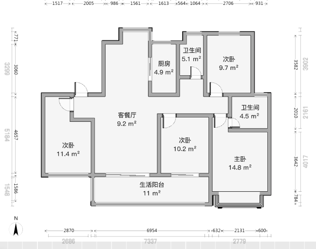 春风南岸西园 4室2厅2卫 136m&sup2;