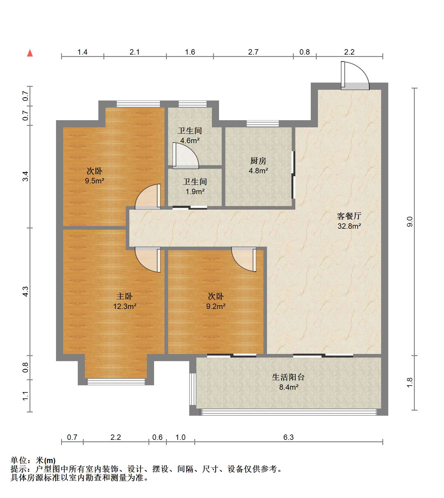 海纳春江 3室2厅1卫 96.00m&sup2;