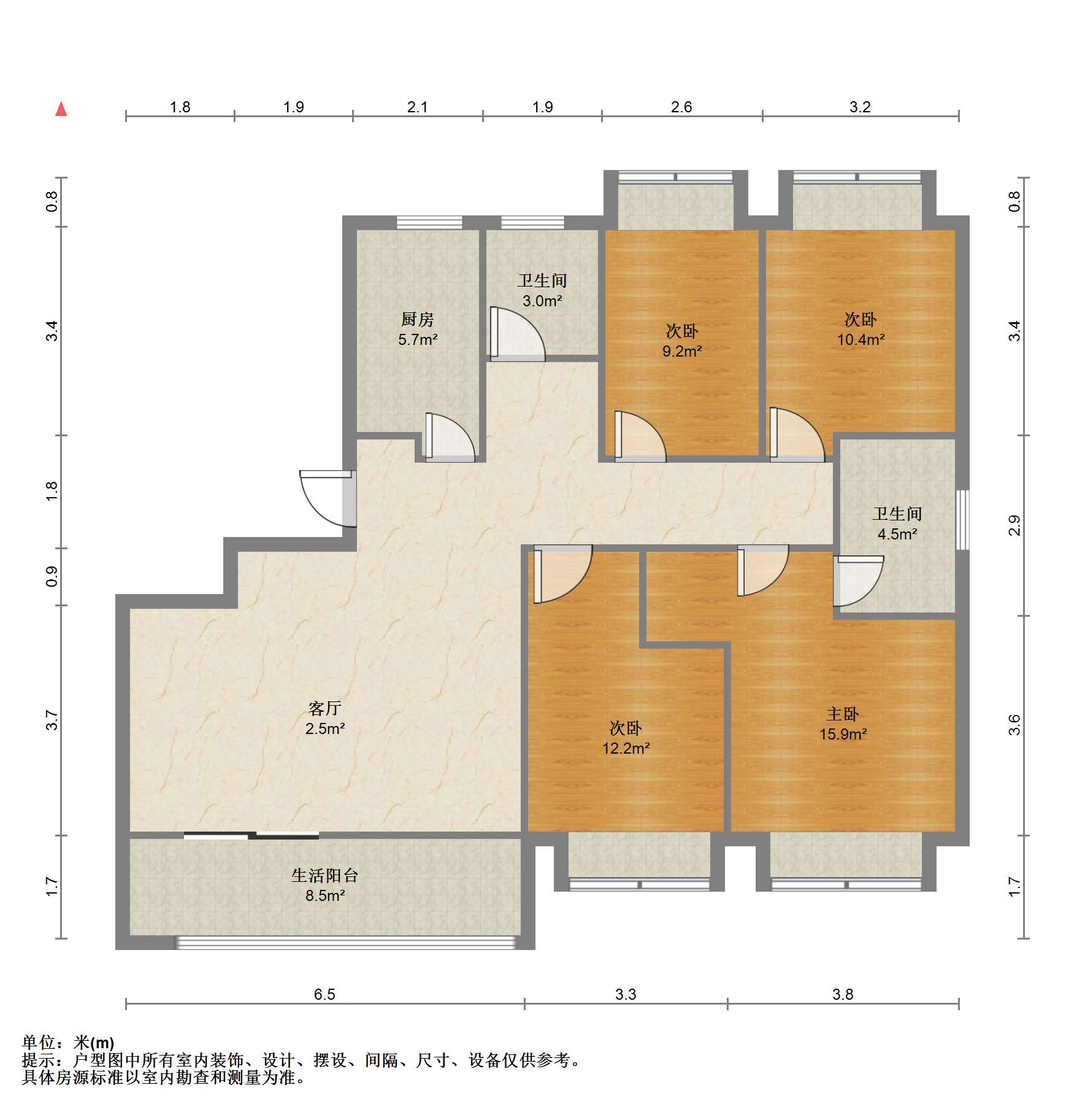 阳光悦城 4室2厅1卫 137m&sup2;