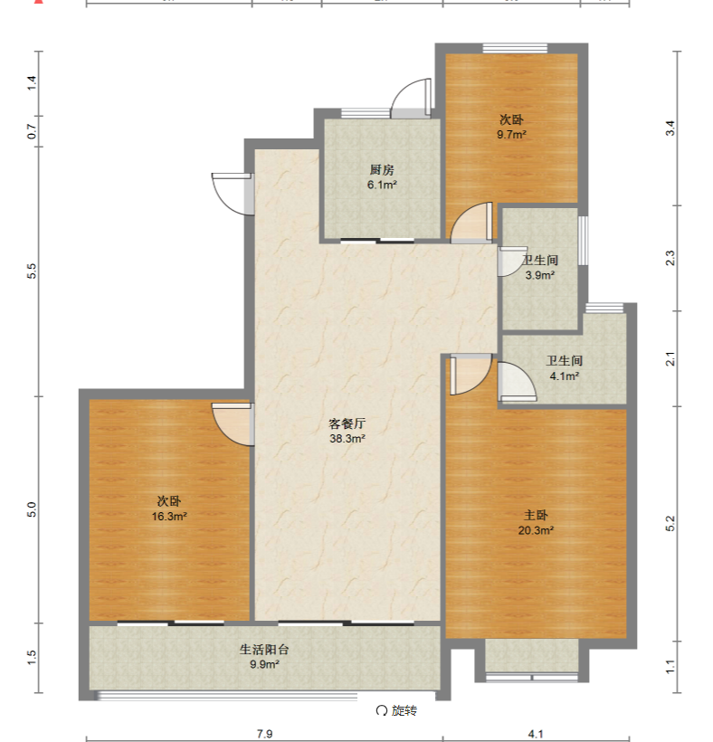 卓越万科新都会 3室2厅2卫 122m&sup2;