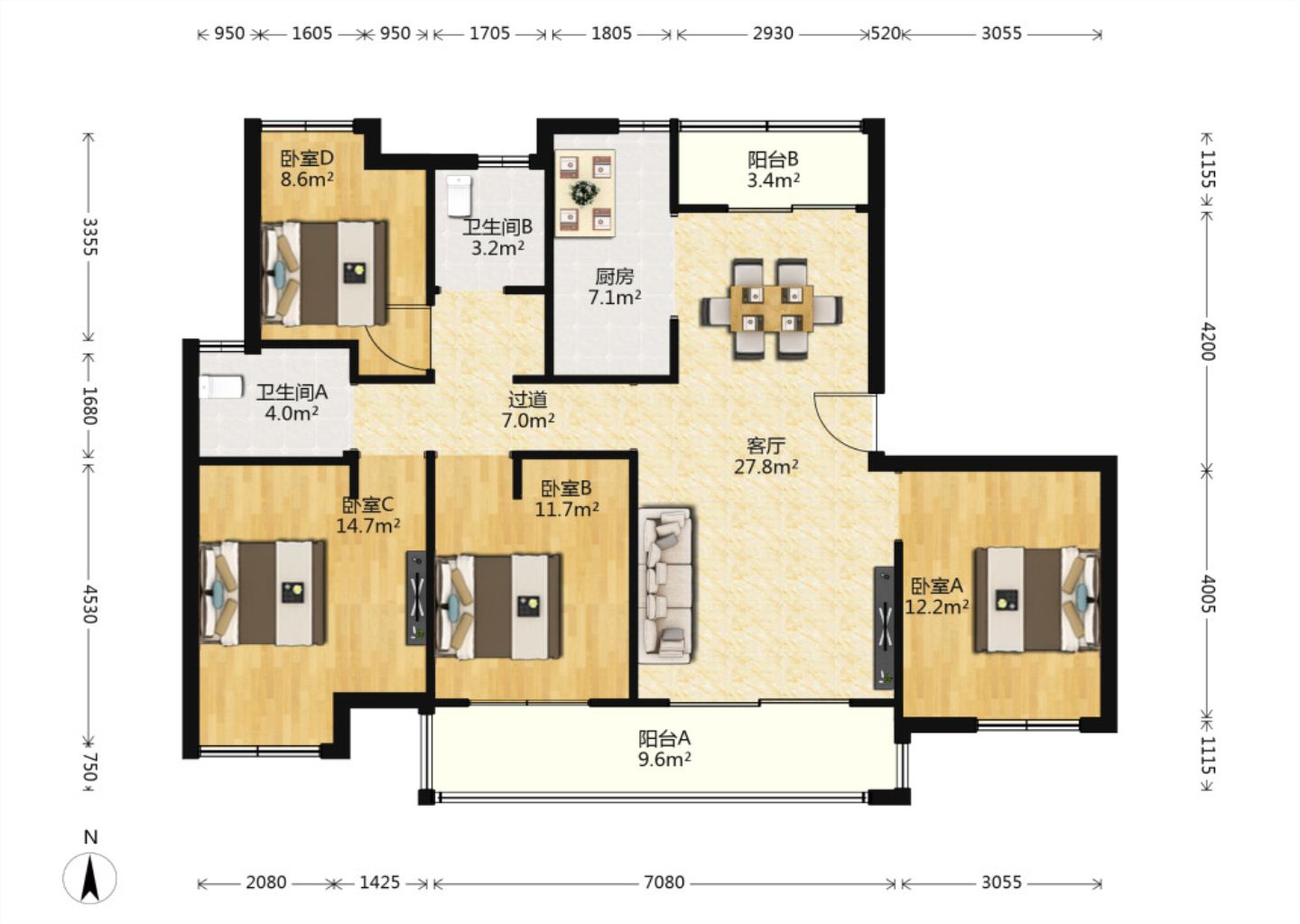 苏建阳光新城 4室2厅2卫 150m&sup2;