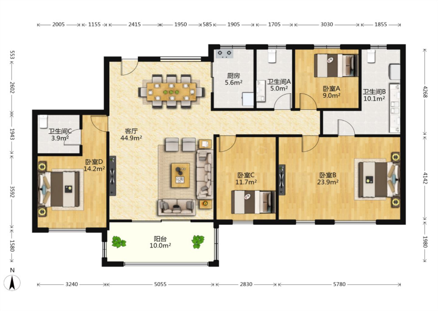中海铂樾府 4室2厅3卫 174.5m&sup2;