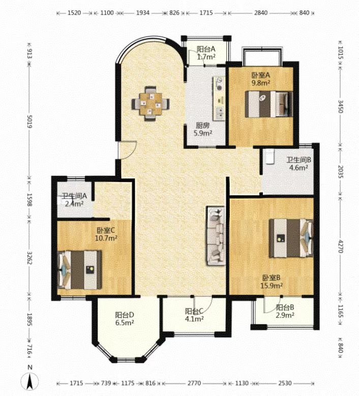 军山花园 3室2厅2卫 138.00m&sup2;