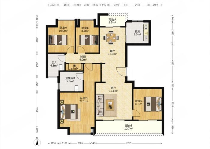 绿城沁园 4室2厅2卫 143m&sup2;