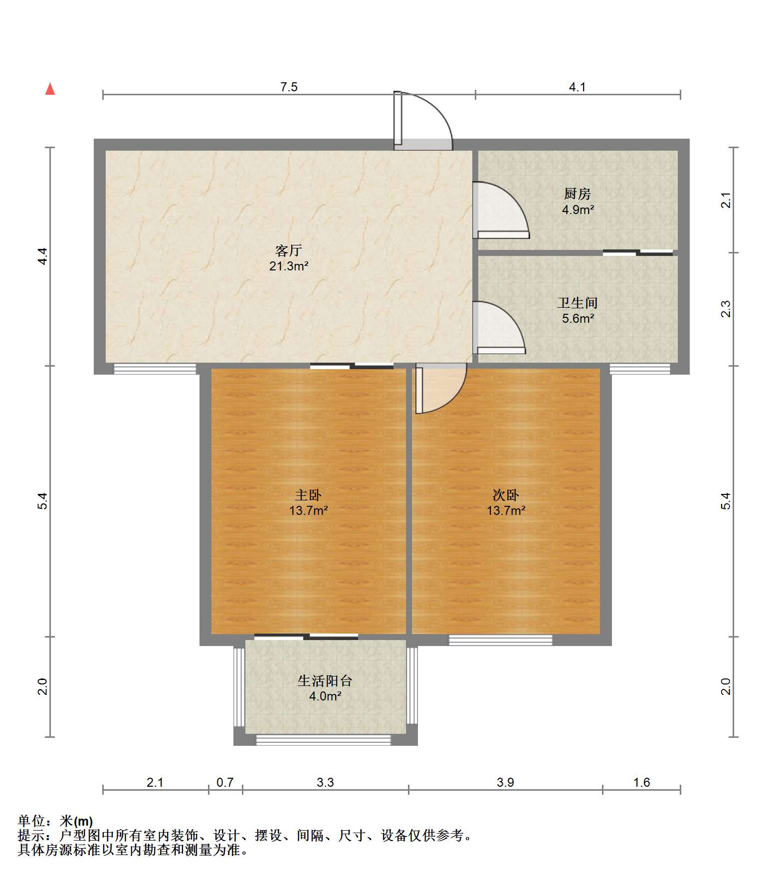 学士府 2室2厅1卫 77.66m&sup2;