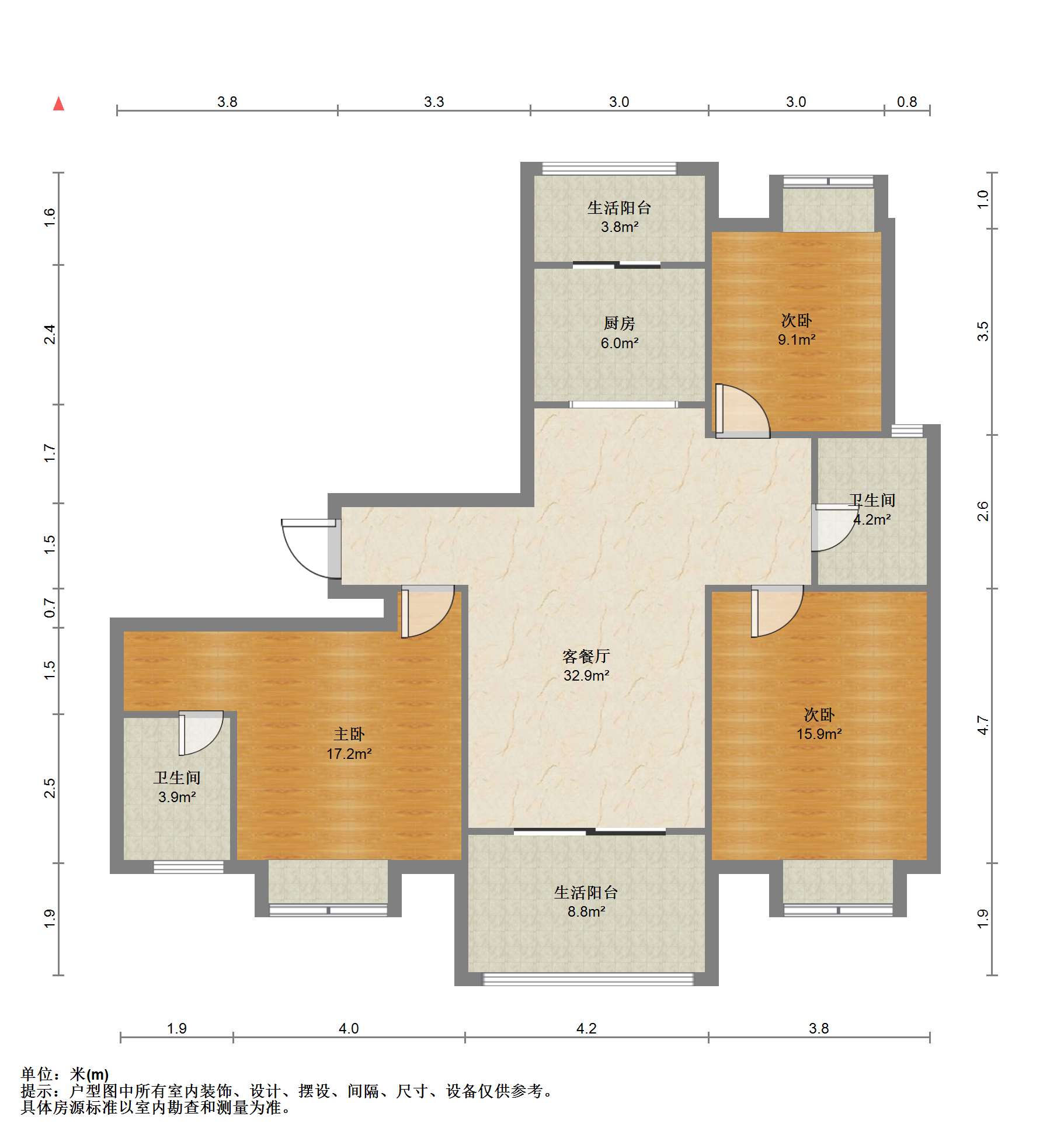 苏建学府雅居 3室2厅2卫 132m&sup2;