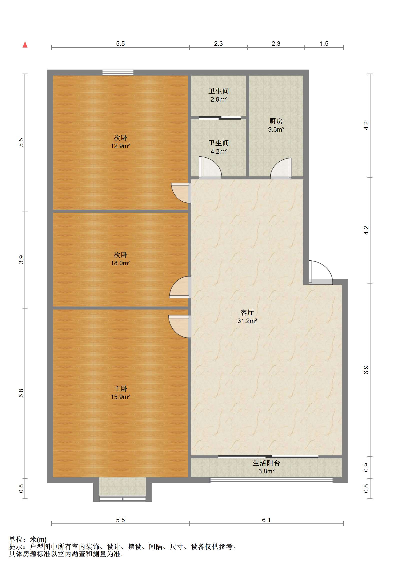 天虹花园 3室2厅1卫 115m&sup2;
