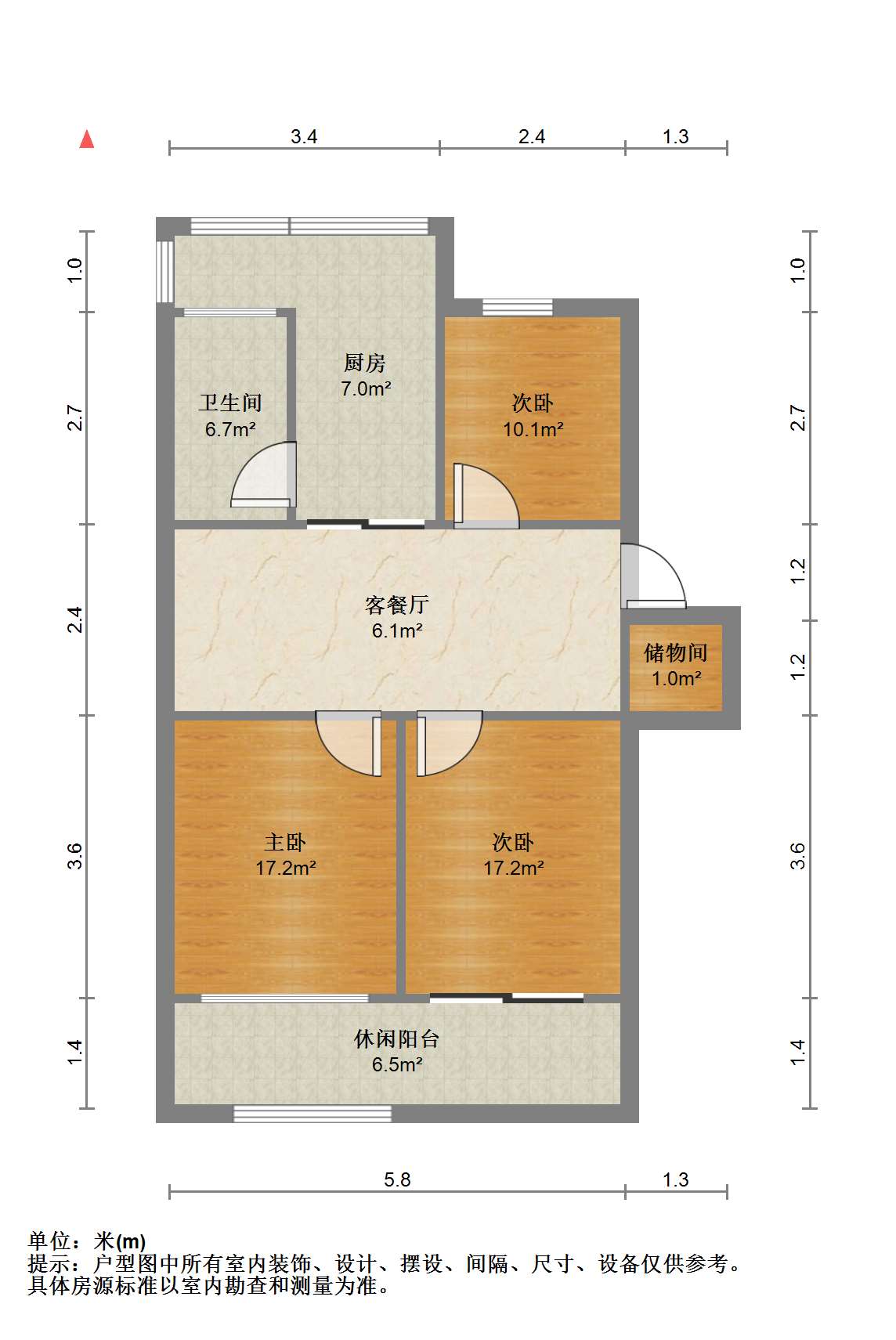 天都花苑 3室1厅1卫 106.00m&sup2;