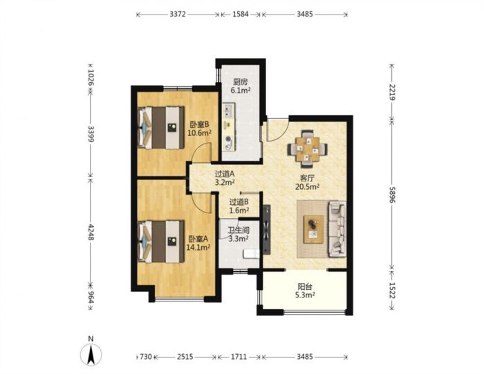 中海碧林湾 2室2厅1卫 86m&sup2;