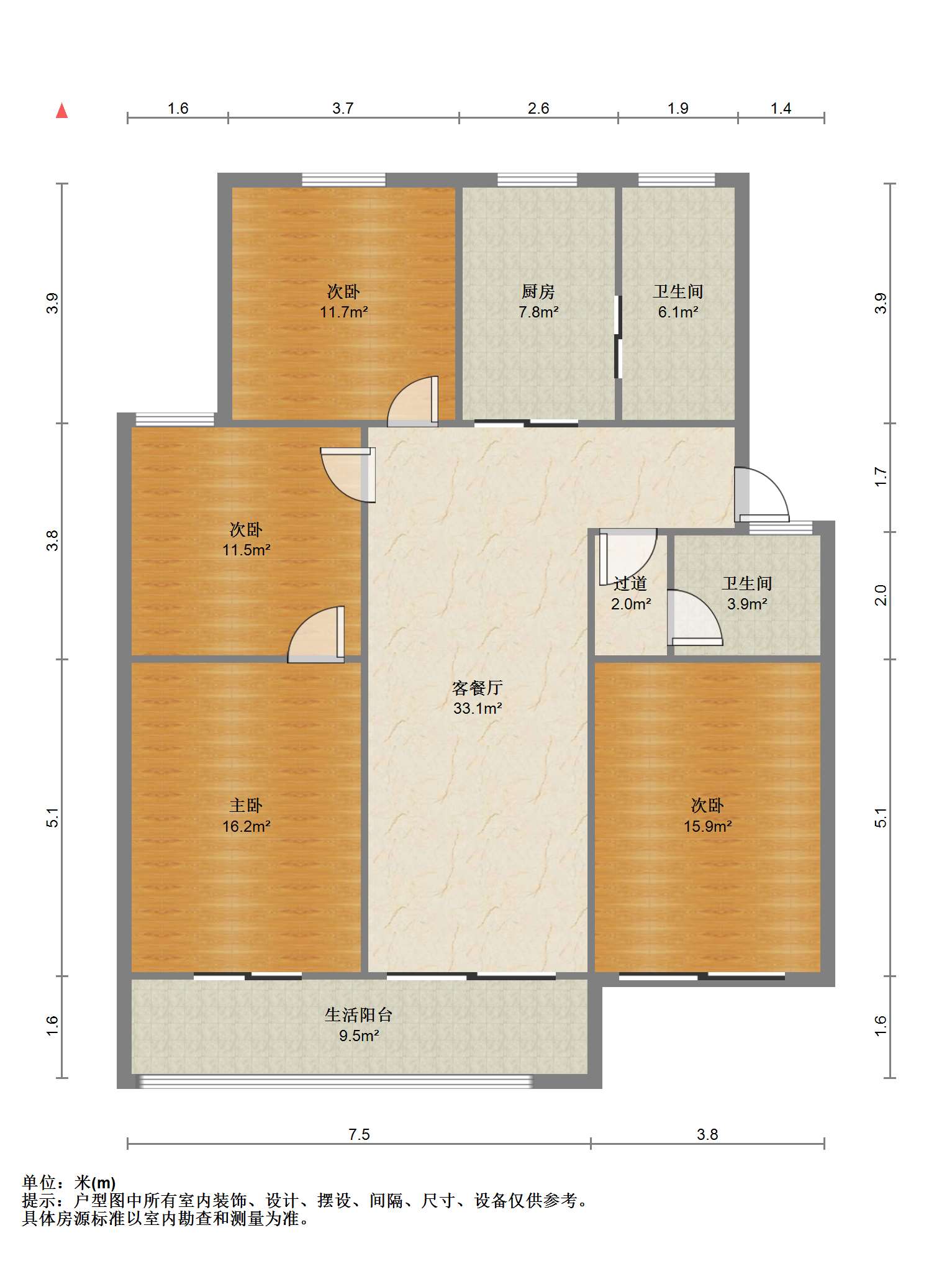 通州花苑 3室2厅1卫 135.95m&sup2;