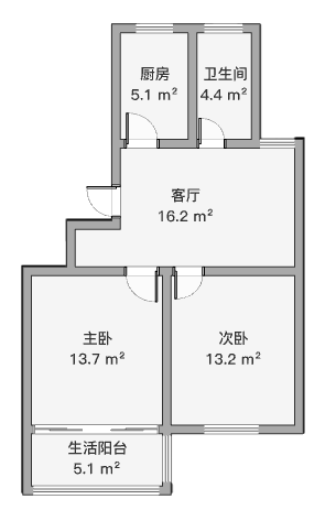 学田棕榈园 2室1厅1卫 70.00m&sup2;