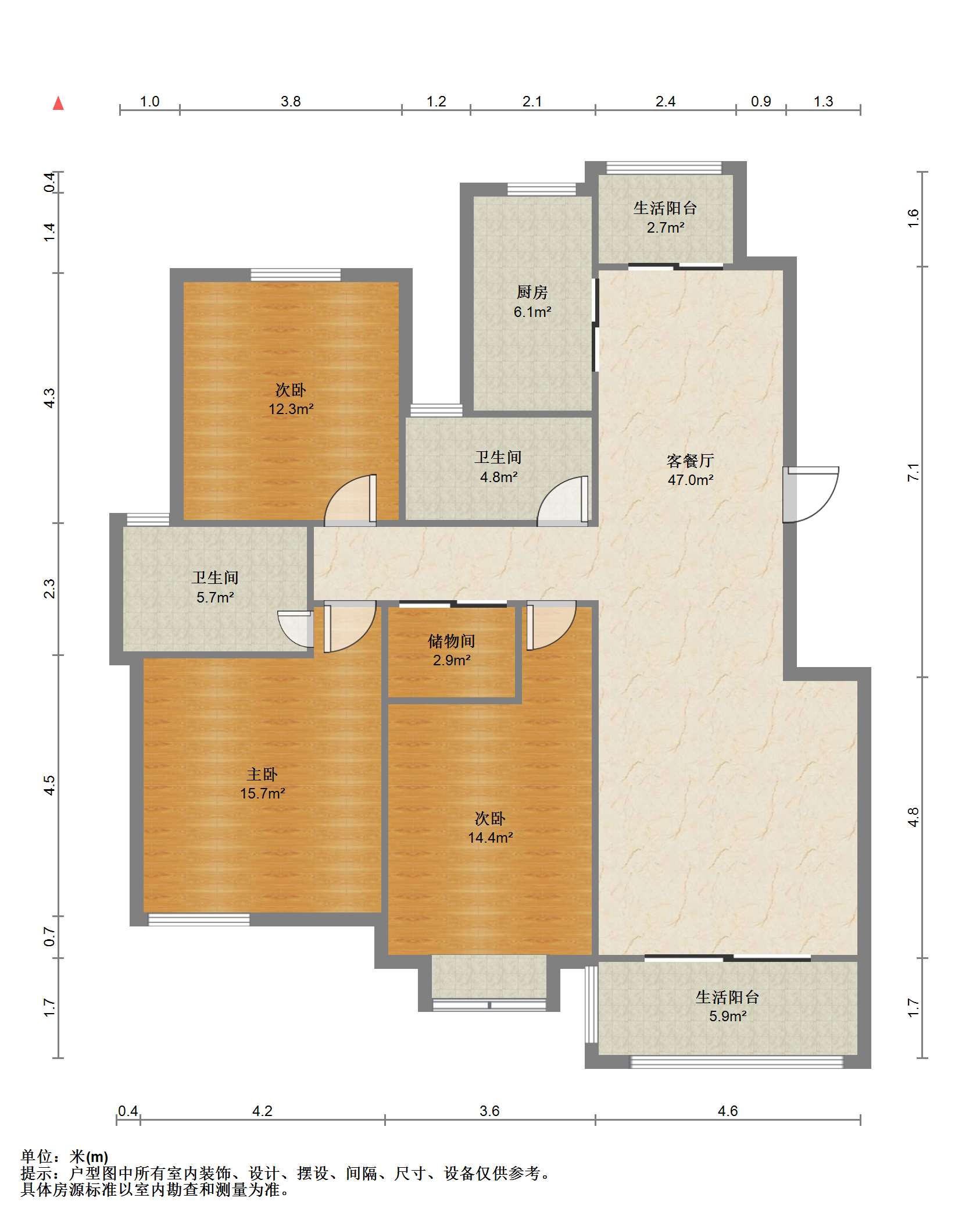 优山美地花园南区 3室2厅2卫 141.75m&sup2;
