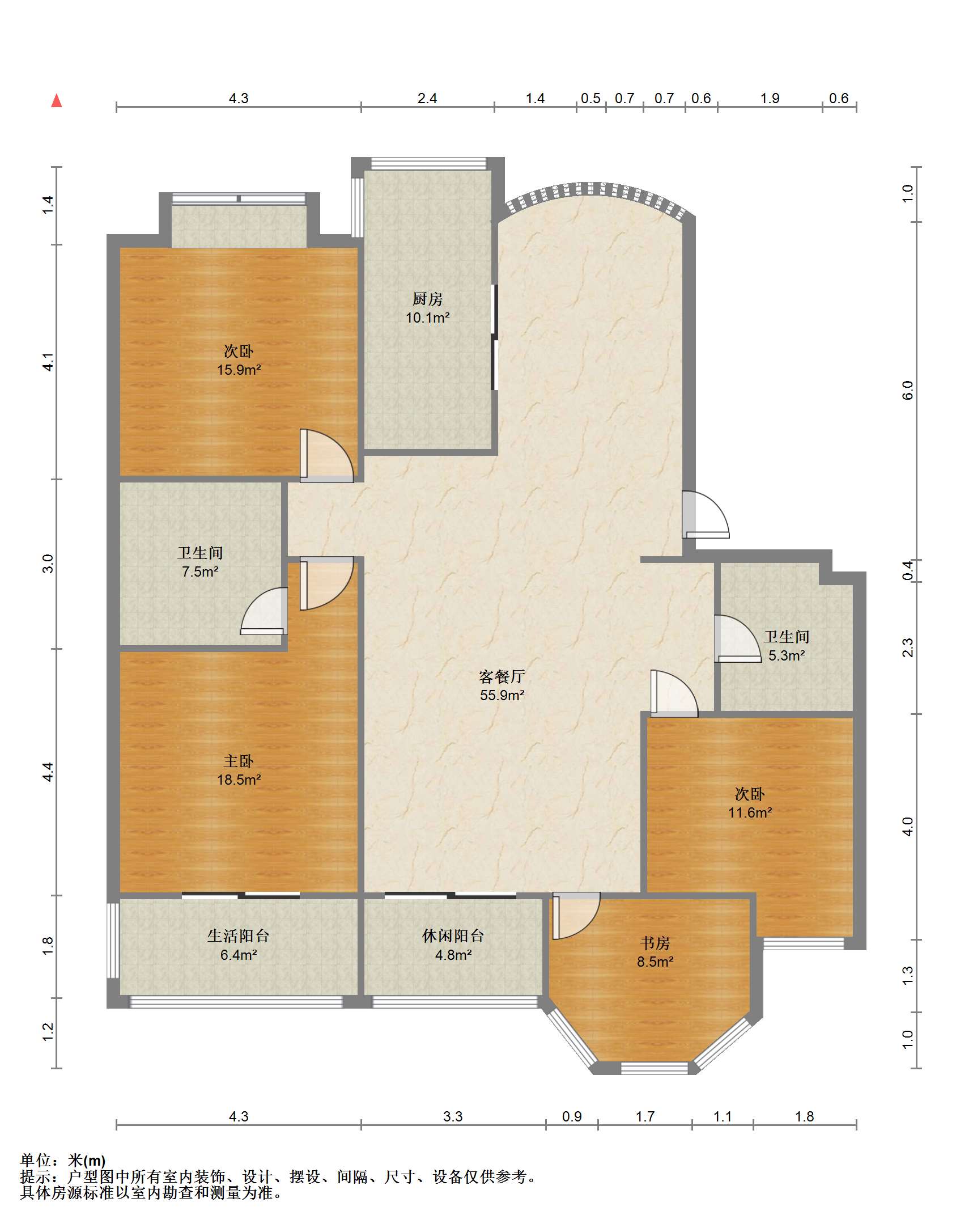 军山花园 3室2厅2卫 138m&sup2;