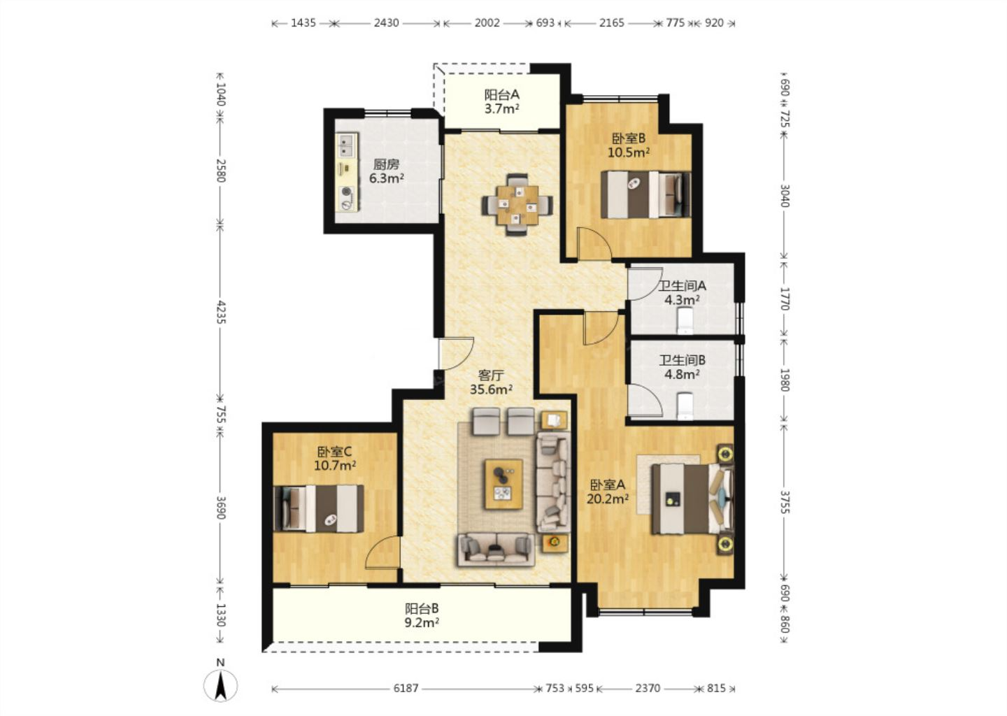 绿城沁园 3室2厅2卫 133m²