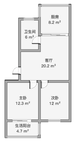 宝隆花园 2室1厅1卫 75.06m&sup2;