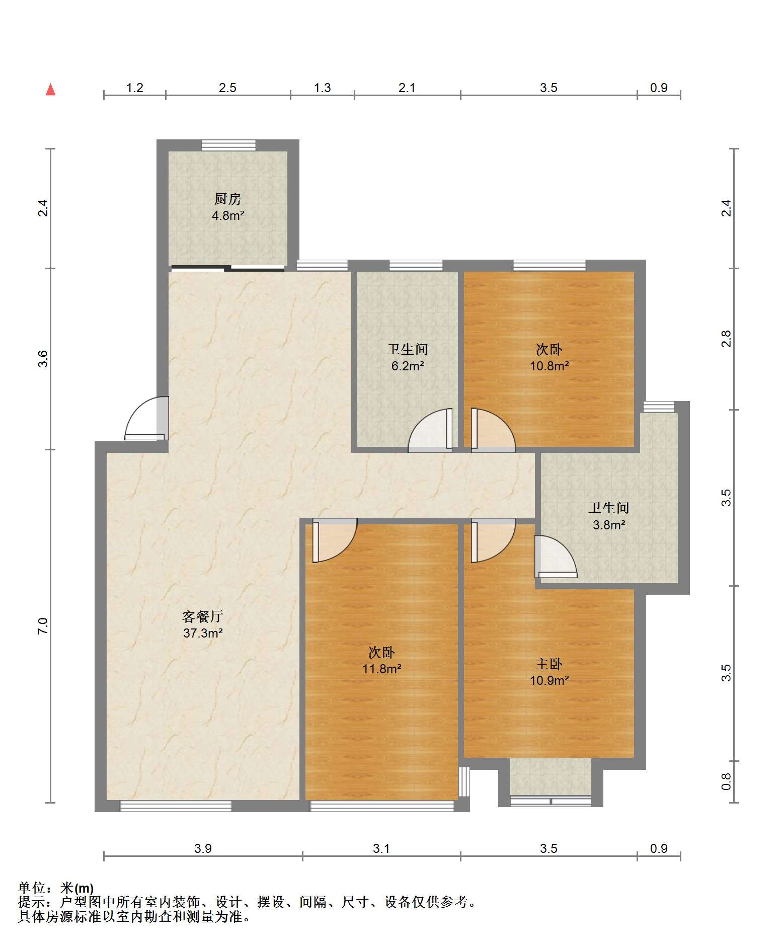 长航地中海花园 3室2厅2卫 122.00m&sup2;