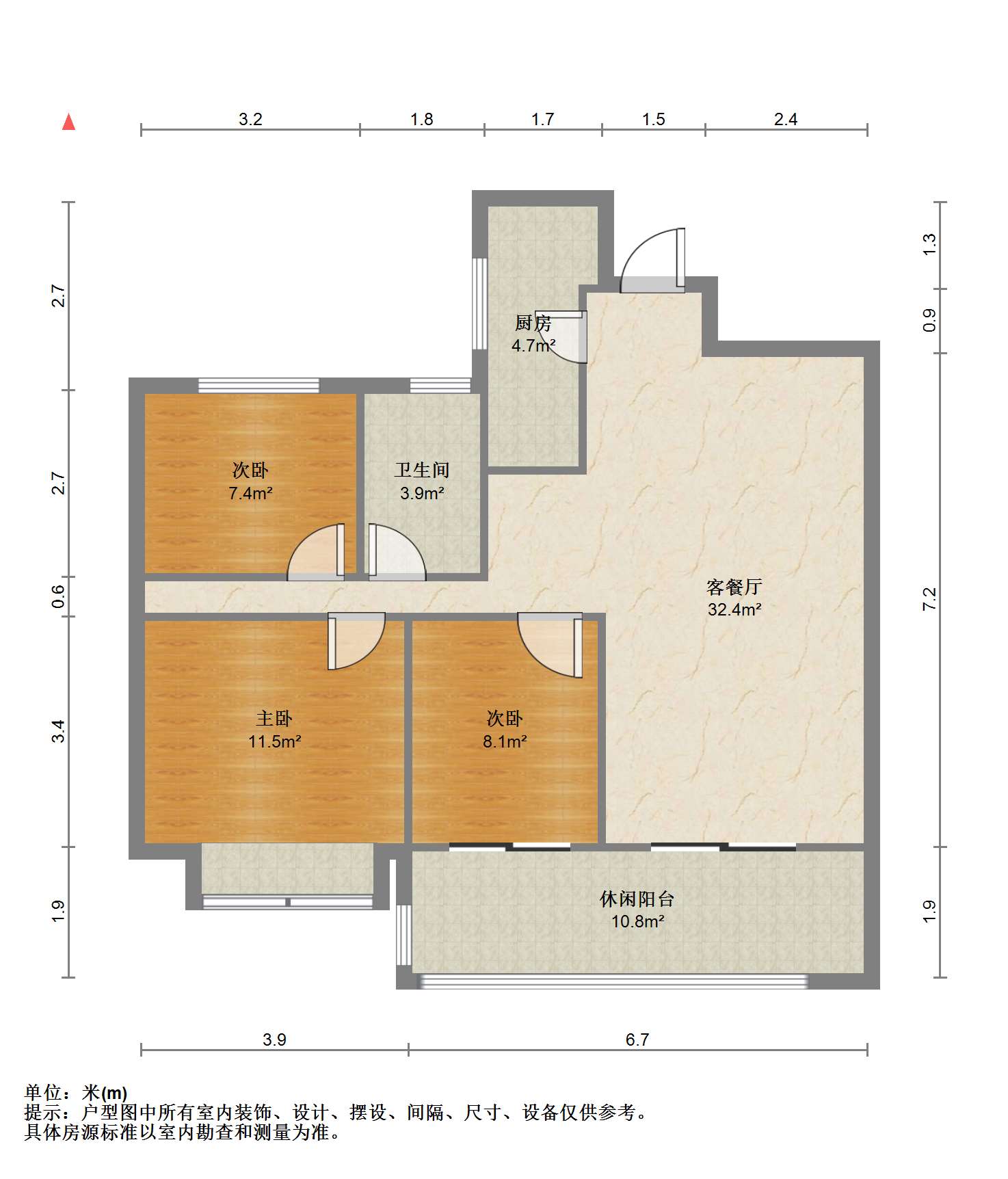 融创时代中心 3室2厅1卫 95.00m&sup2;