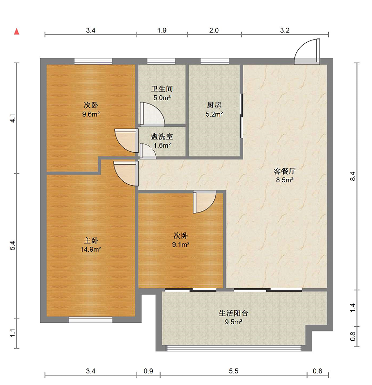卓越华宸世纪 3室2厅1卫 99m²