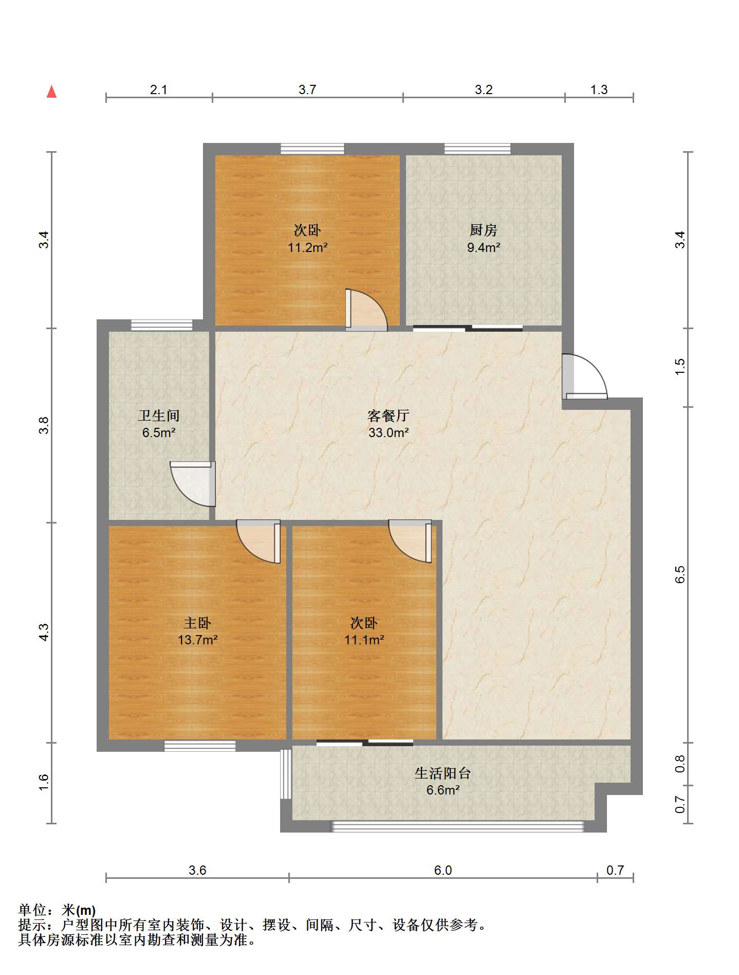 银河家园 3室2厅1卫 110.00m&sup2;