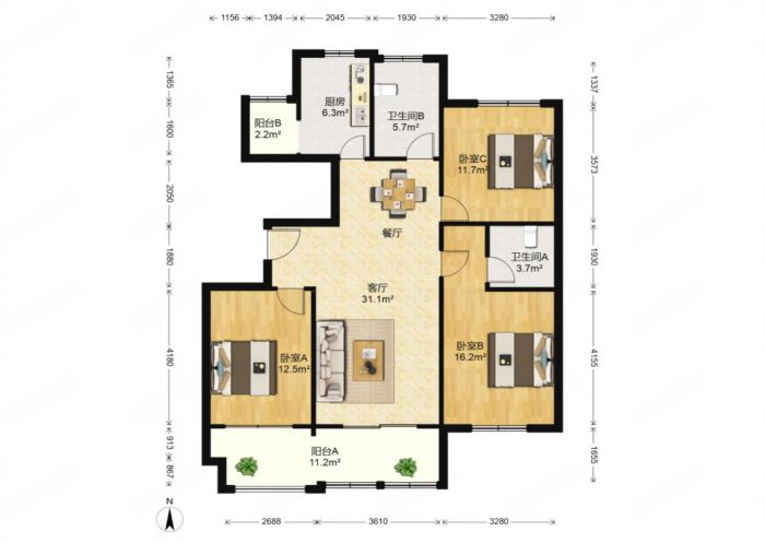 世伦佳苑 3室2厅2卫 142m&sup2;