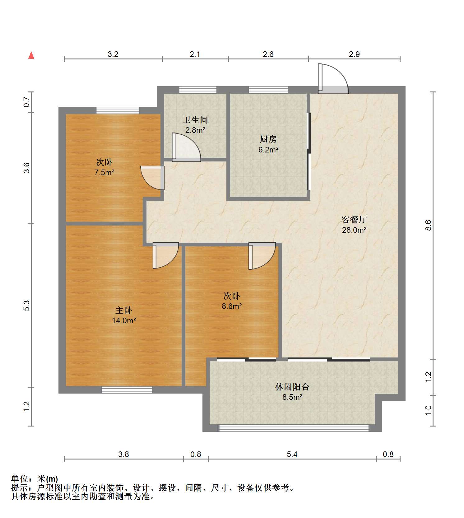 东时区 2室1厅1卫 95m&sup2;