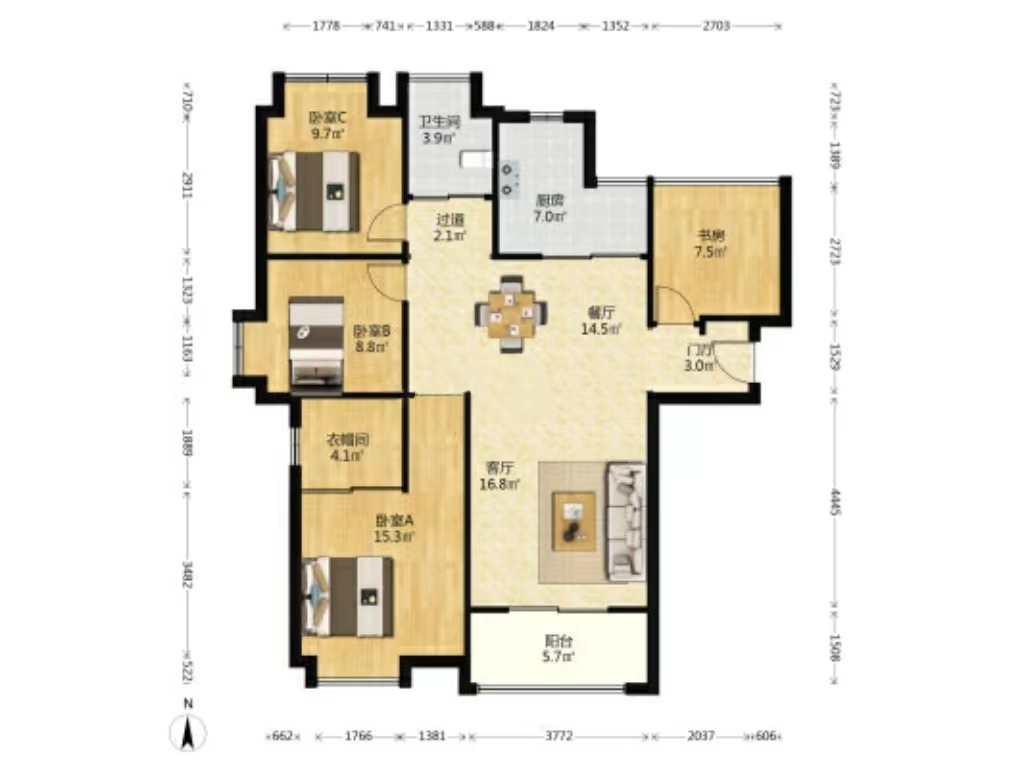 南山国际社区 4室2厅1卫 128.28m&sup2;