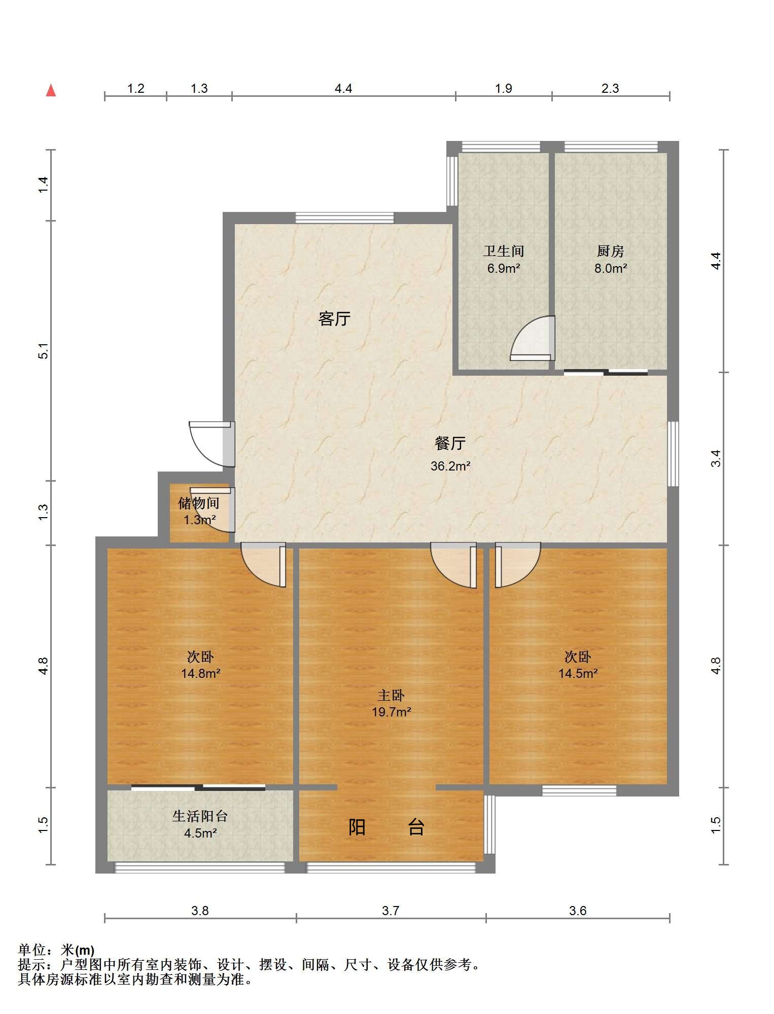 濠西园 3室2厅1卫 120.87m&sup2;