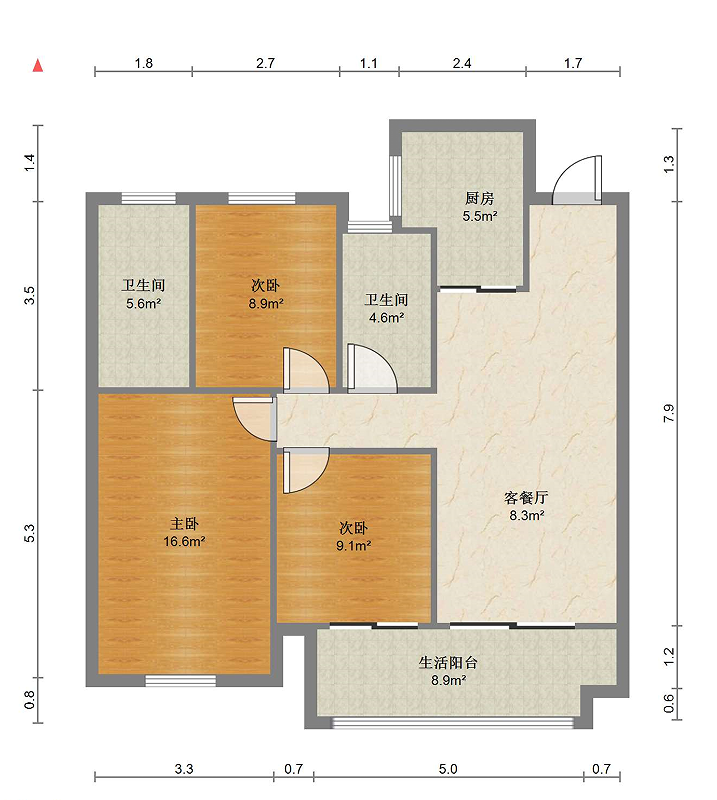 卓越华宸世纪 3室2厅1卫 107m&sup2;