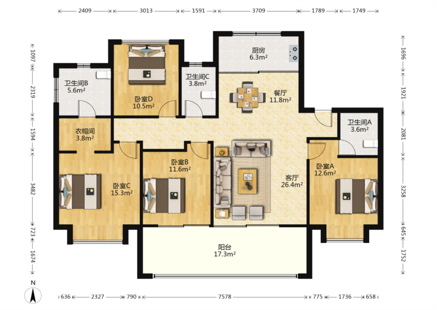 远创樽樾 4室2厅3卫 156.00m&sup2;