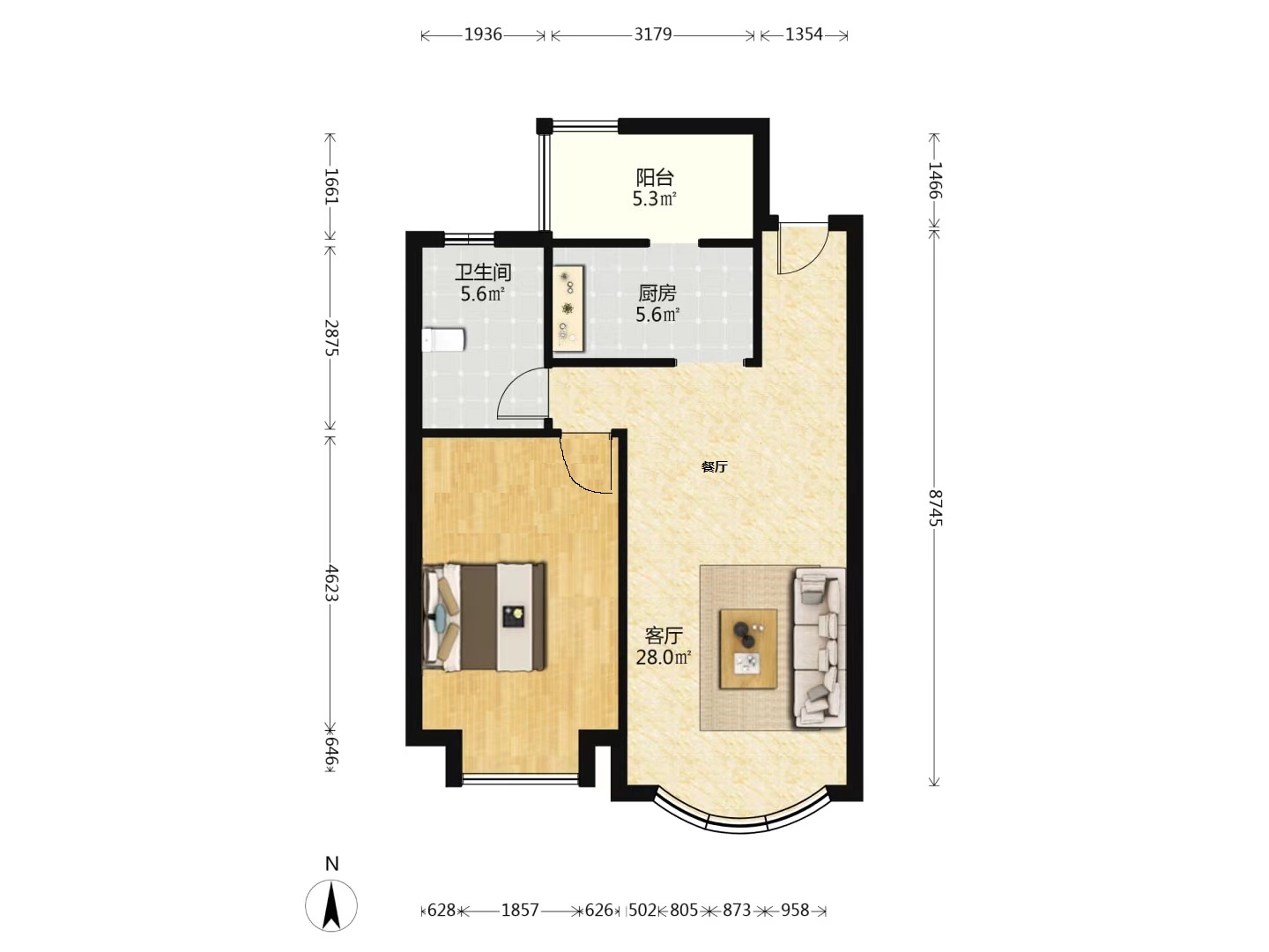 中南世纪花城二期 1室2厅1卫 70.26m&sup2;