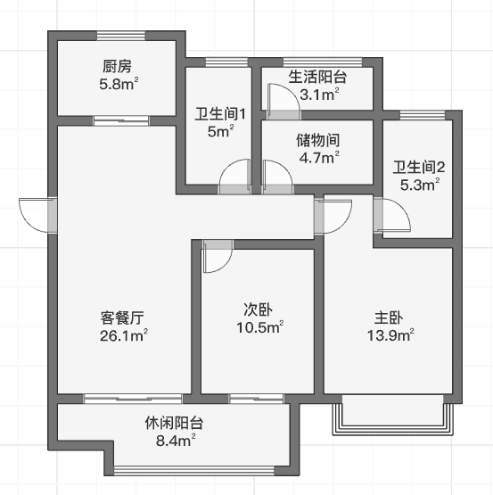 绿地新里城 3室2厅2卫 107.53m²