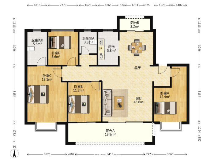 林肯公园 4室2厅2卫 145m²