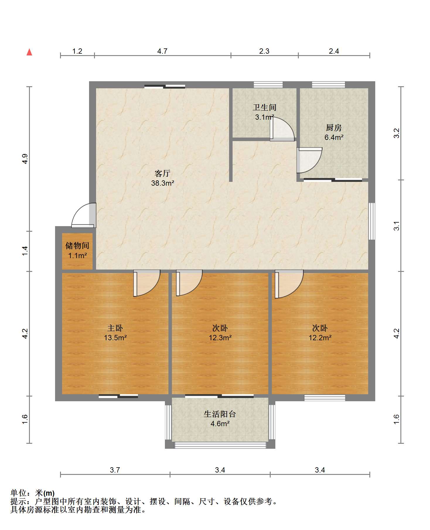 外滩小区 3室2厅1卫 115m&sup2;