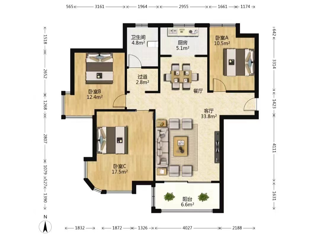 帝奥世伦名郡 3室2厅1卫 125m&sup2;