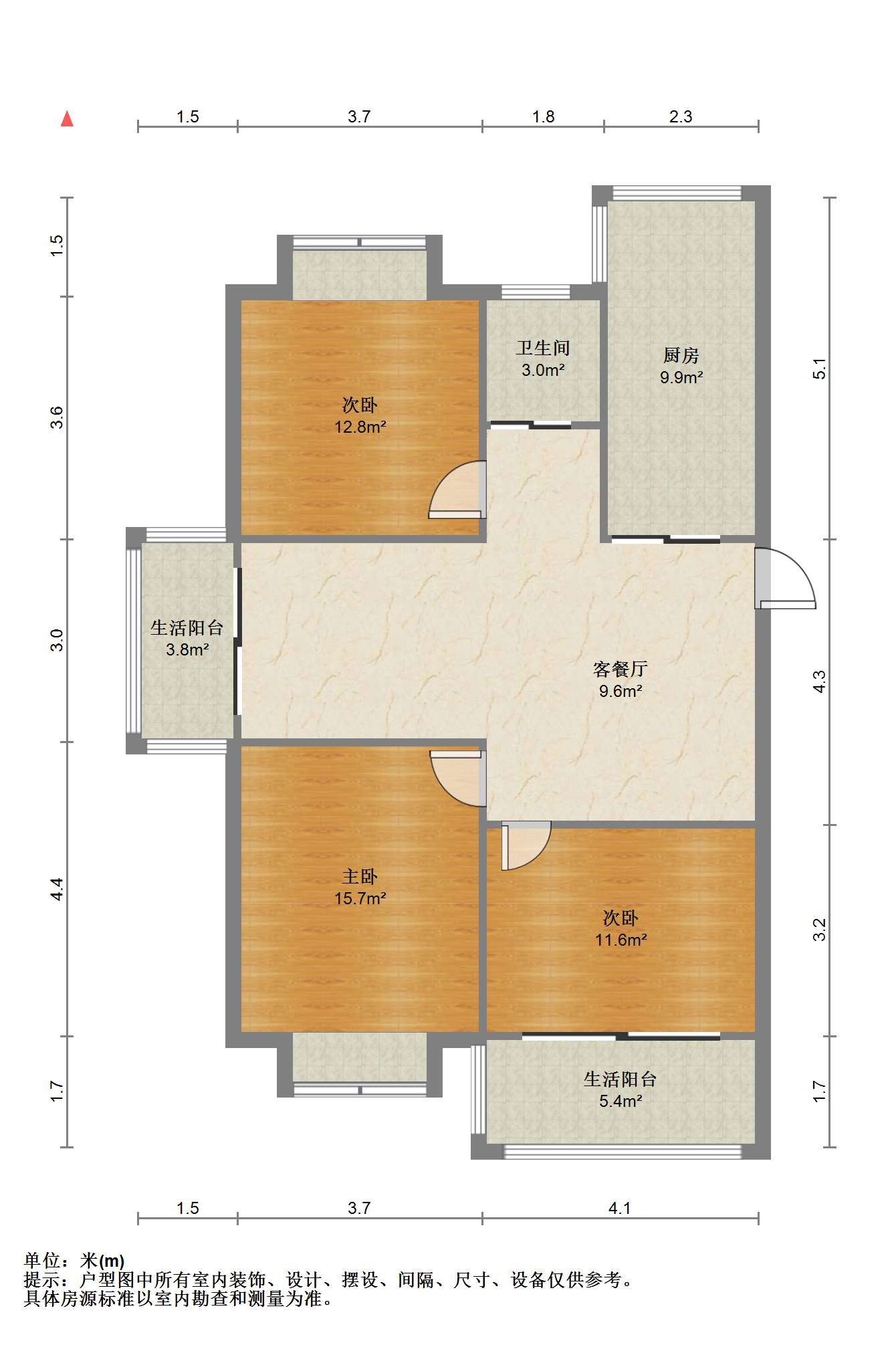 苏建花园城 3室1厅1卫 105m&sup2;