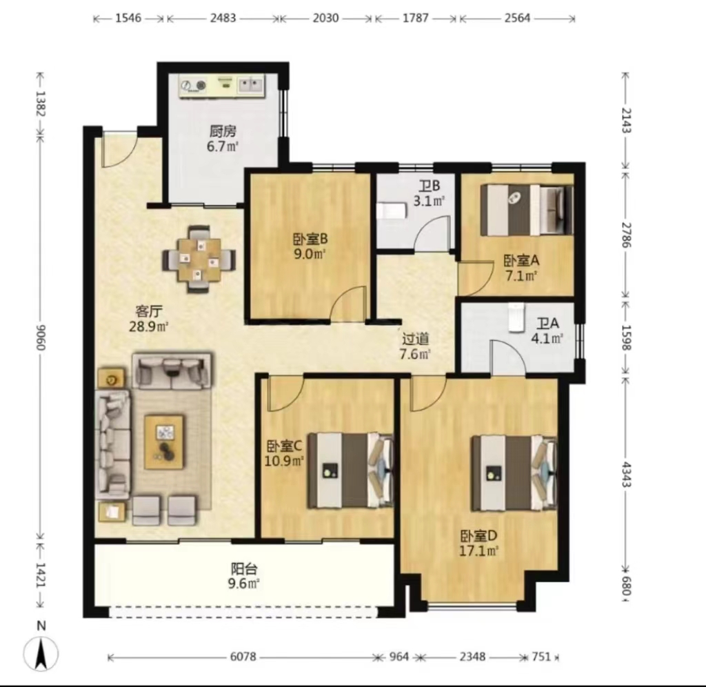 华宇锦绣澜湾 3室2厅2卫 117.35m²