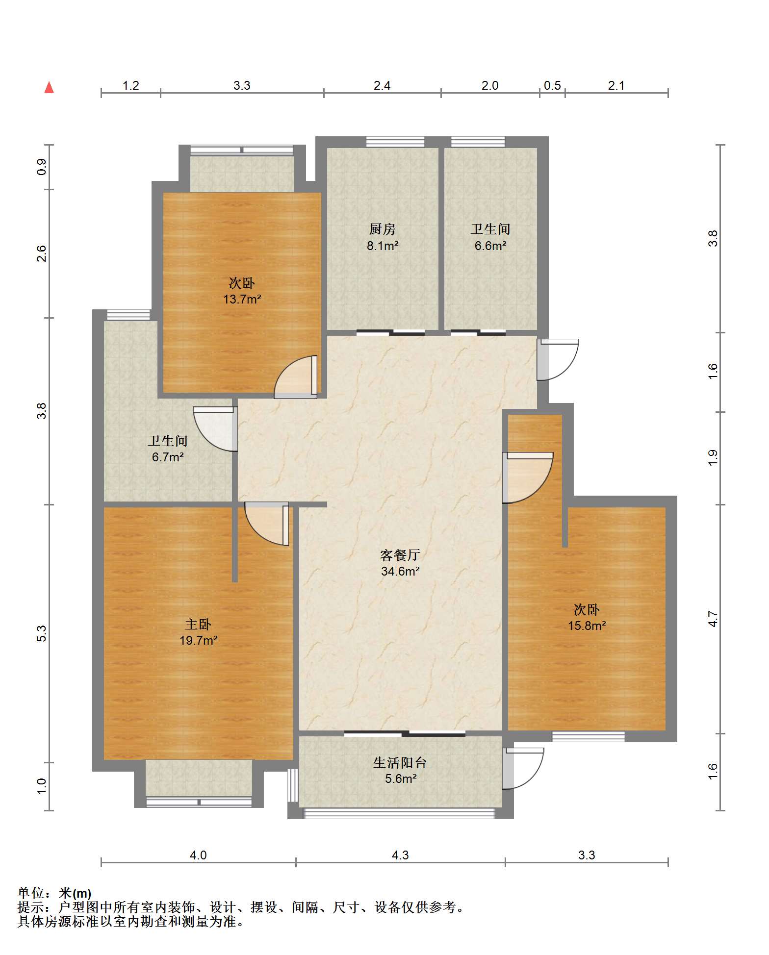 金和家园 3室2厅1卫 132.64m&sup2;