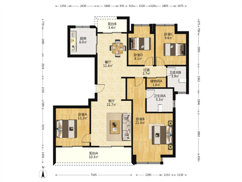 兰园 3室2厅2卫 143m&sup2;