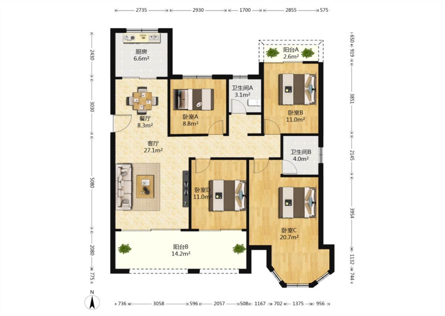 中南世纪花城三期 4室2厅2卫 146.06m&sup2;