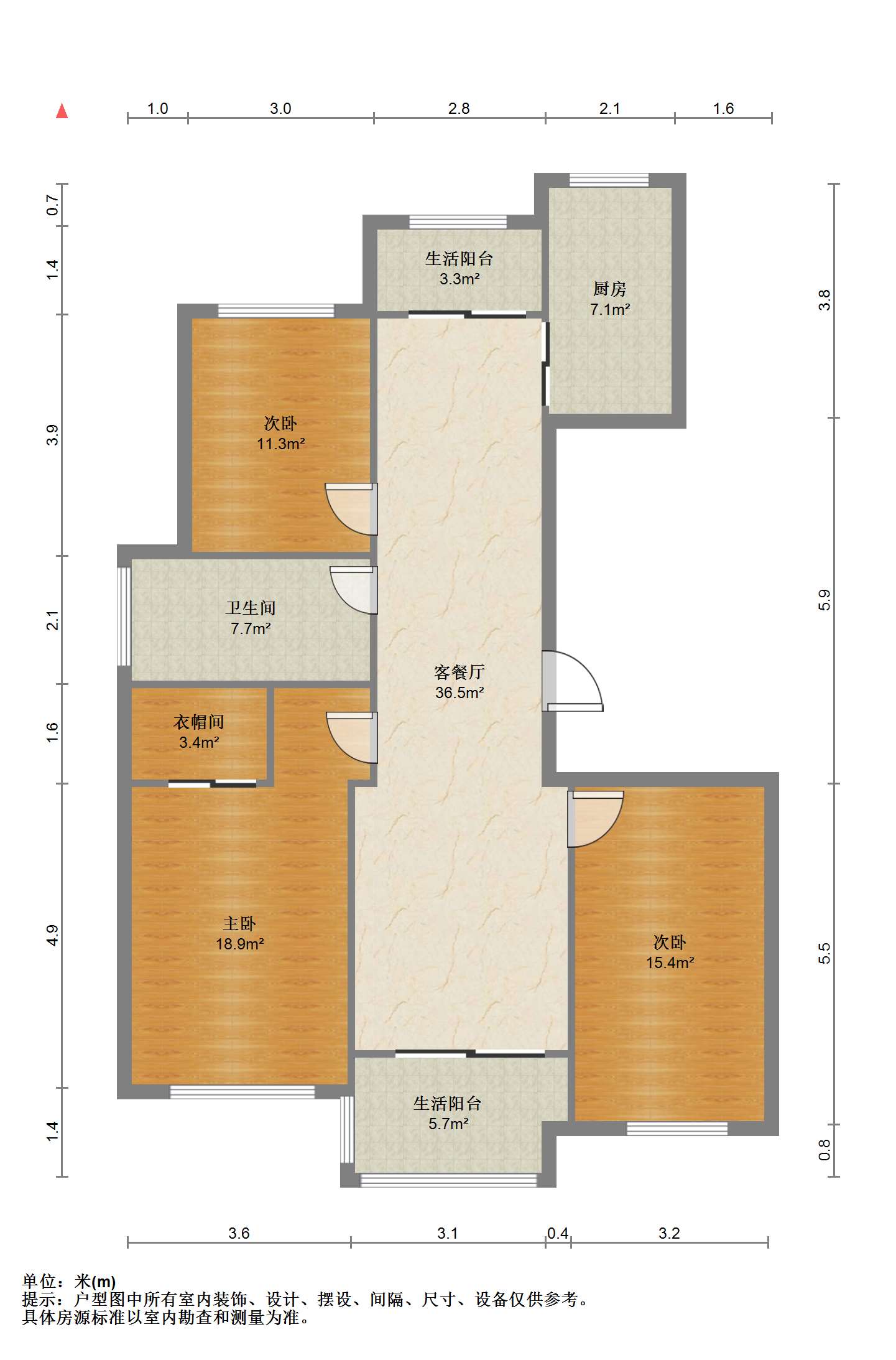 吴中豪景华庭 3室1厅1卫 136.38m&sup2;