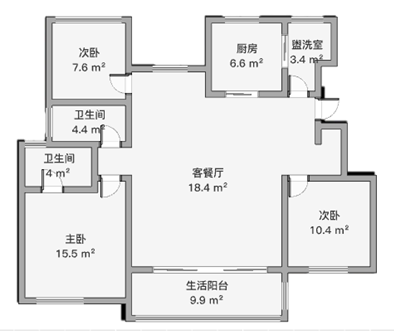 万科翡翠公园 3室1厅2卫 124.32m&sup2;
