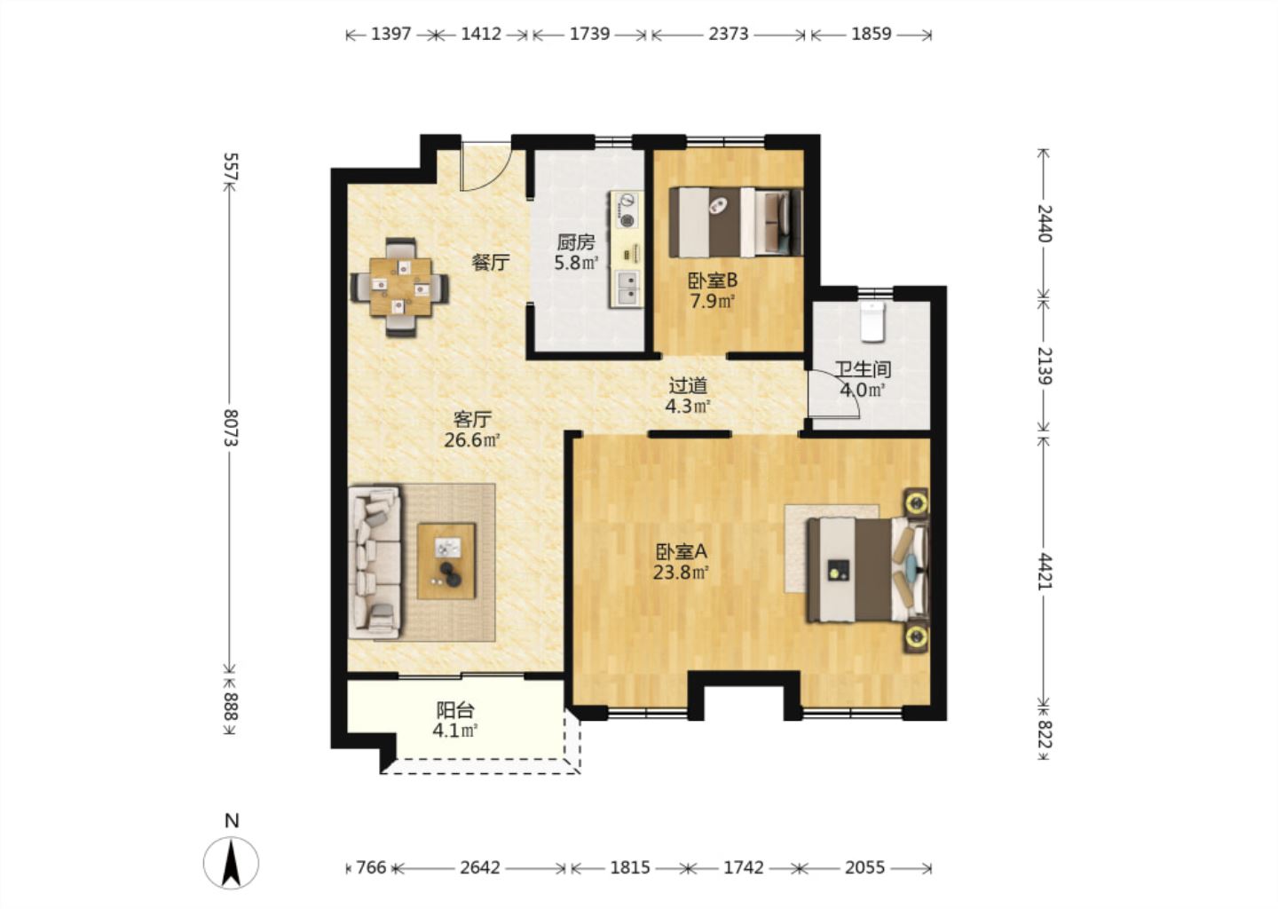 保利香槟国际 3室2厅2卫 105m&sup2;