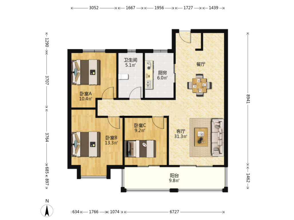 南通和风雅颂 3室2厅1卫 119.78m&sup2;