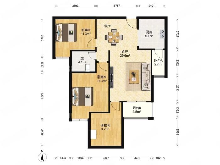 华强城 2室1厅1卫 92m&sup2;