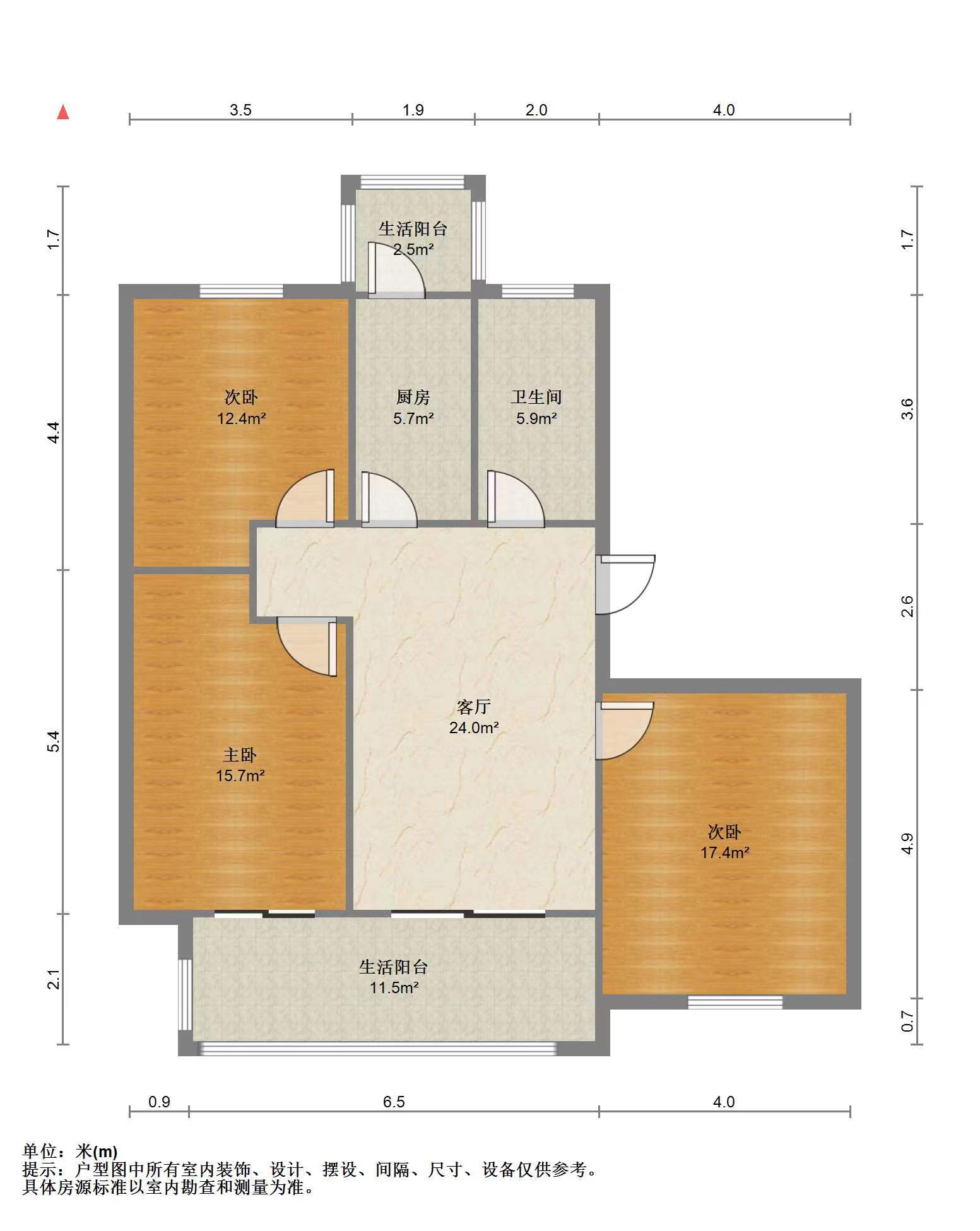 兴石花园 3室1厅1卫 110m&sup2;
