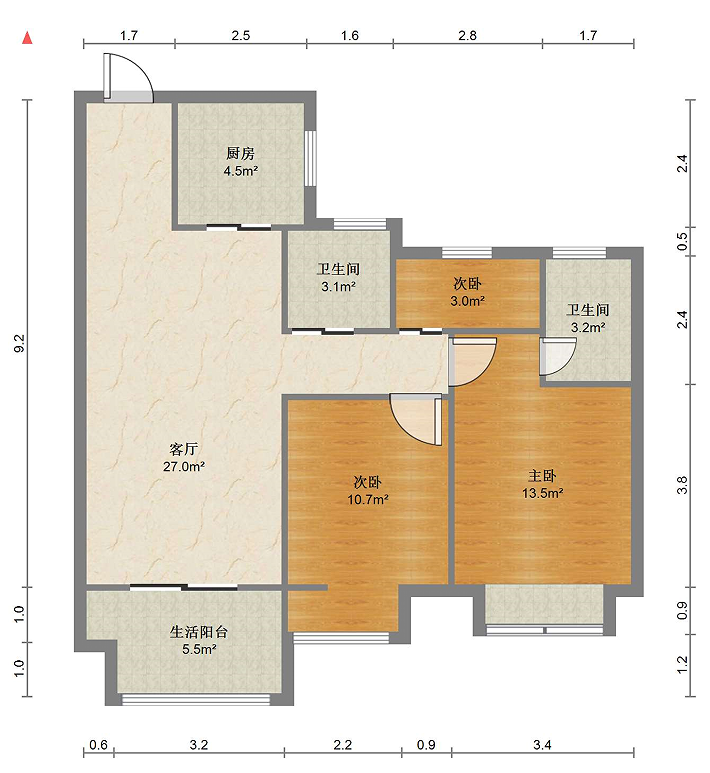 佳源都市 3室2厅1卫 98m&sup2;
