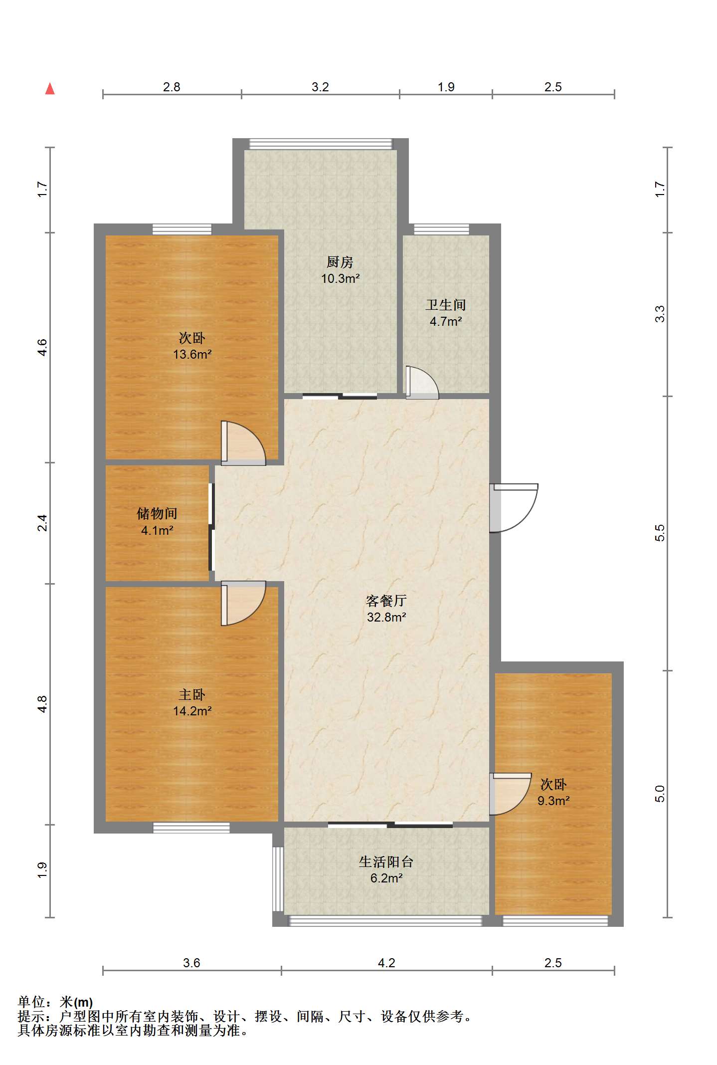 金辉花园 3室2厅1卫 113.00m&sup2;
