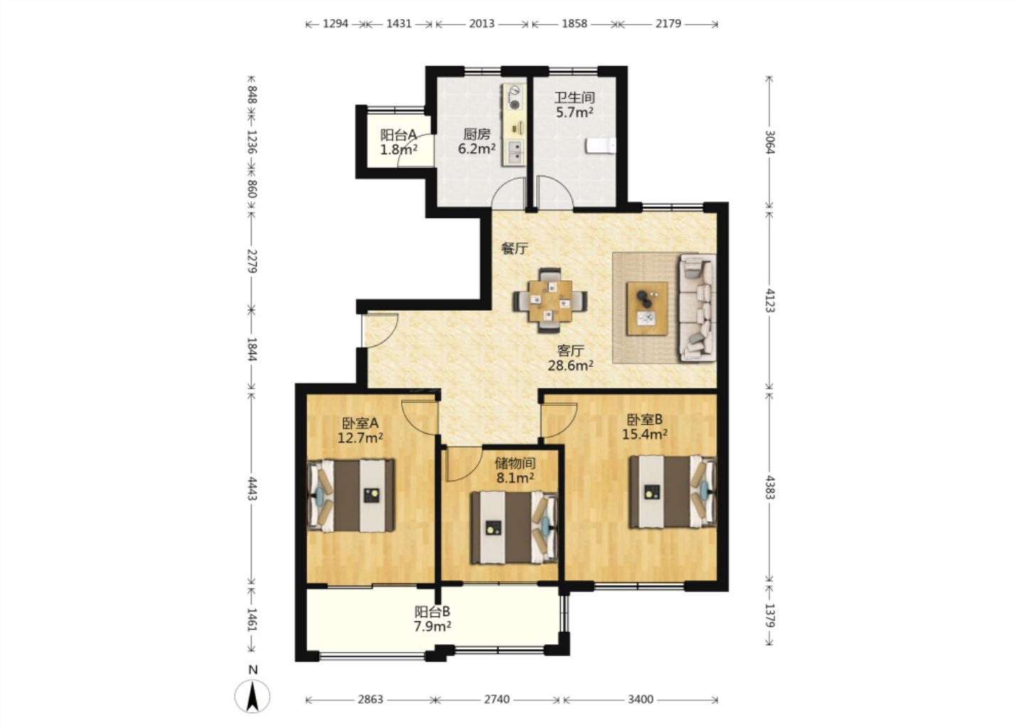 观河华府 3室1厅1卫 120m&sup2;